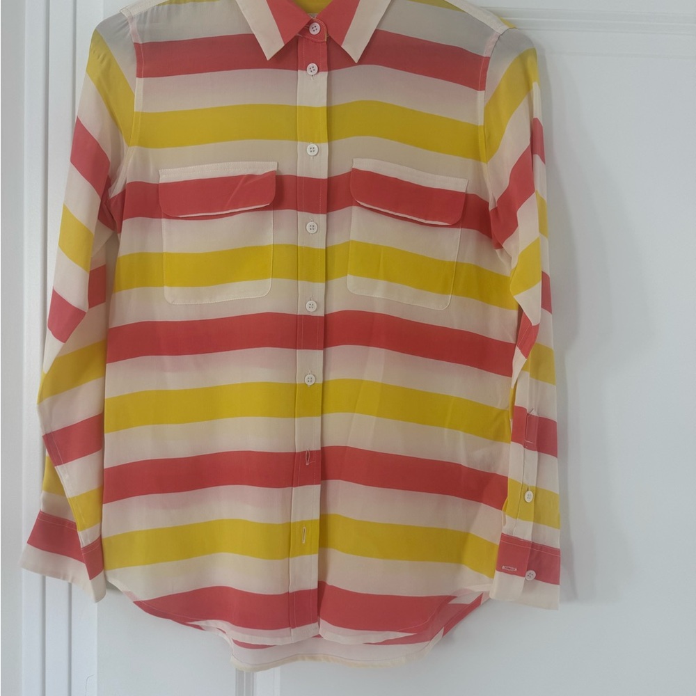 Equipment Pink and Yellow Striped Shirt